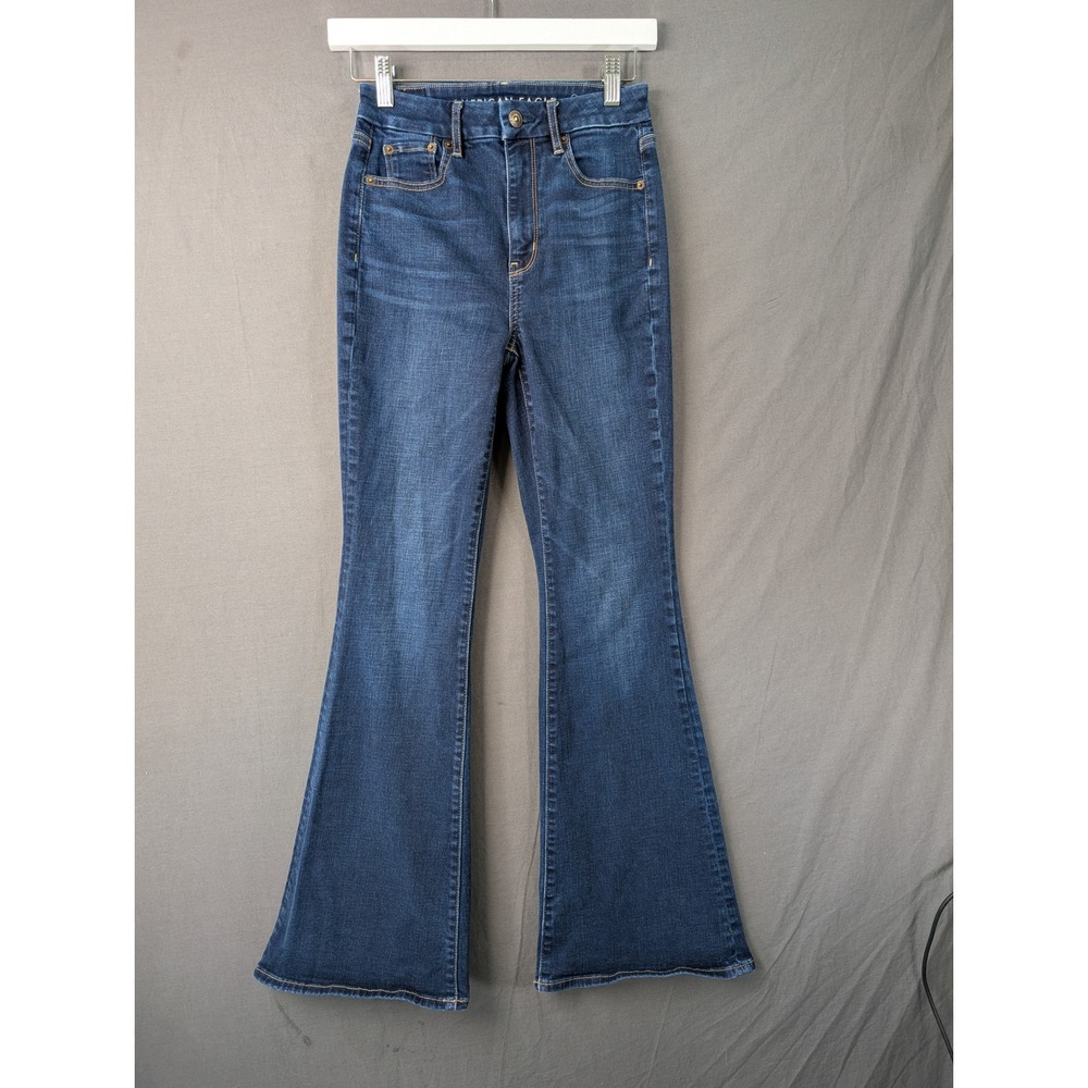 American‎ Eagle Womens Flare Jeans Dark Wash High Rise Blue Denim 00 Regular